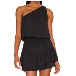 Krisa One Shoulder Ruffle Mini Dress Black Xs
